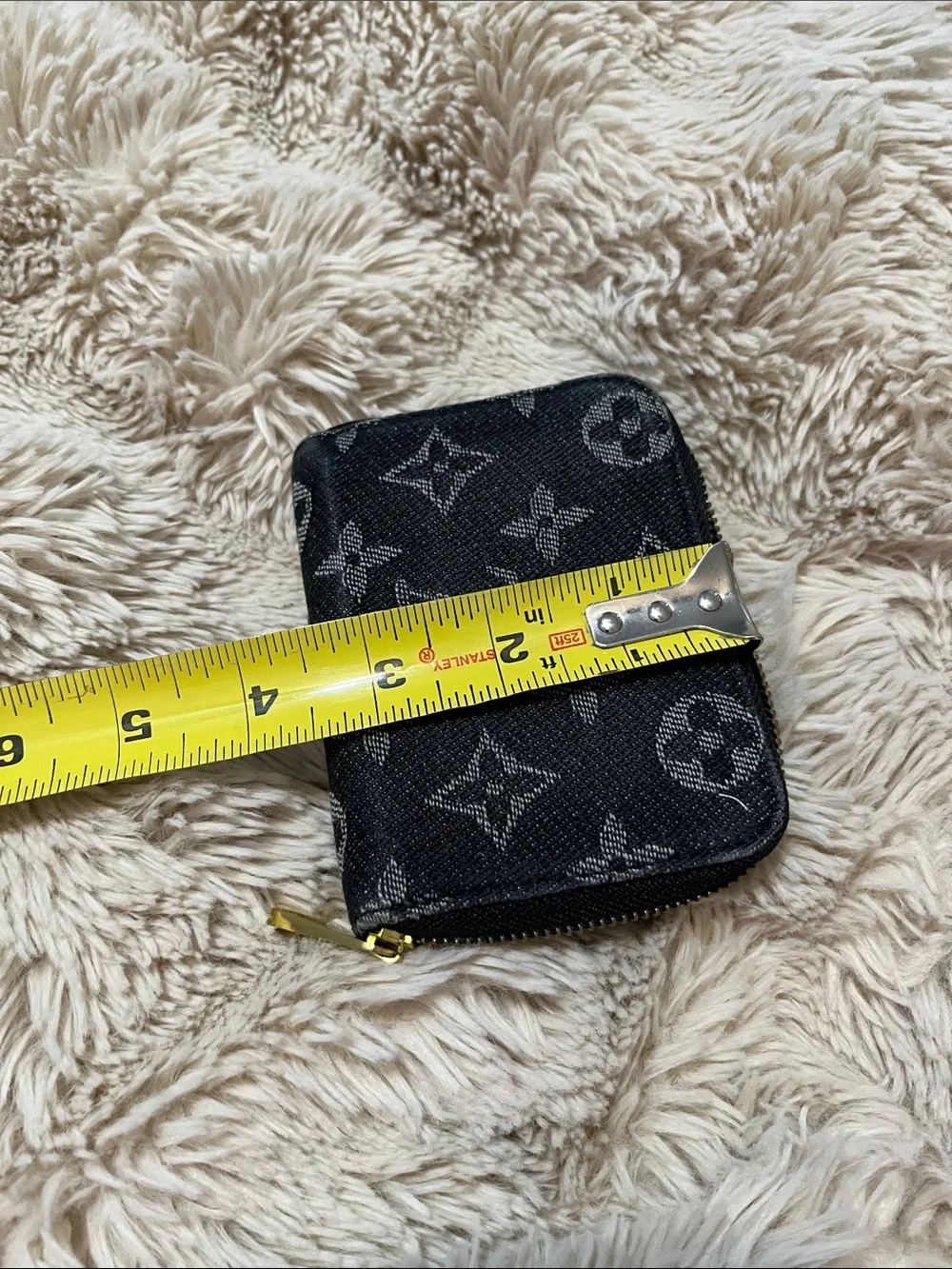 Louis Vuitton Black Monogram Denim Zip Coin Pouch with Gold Hardware